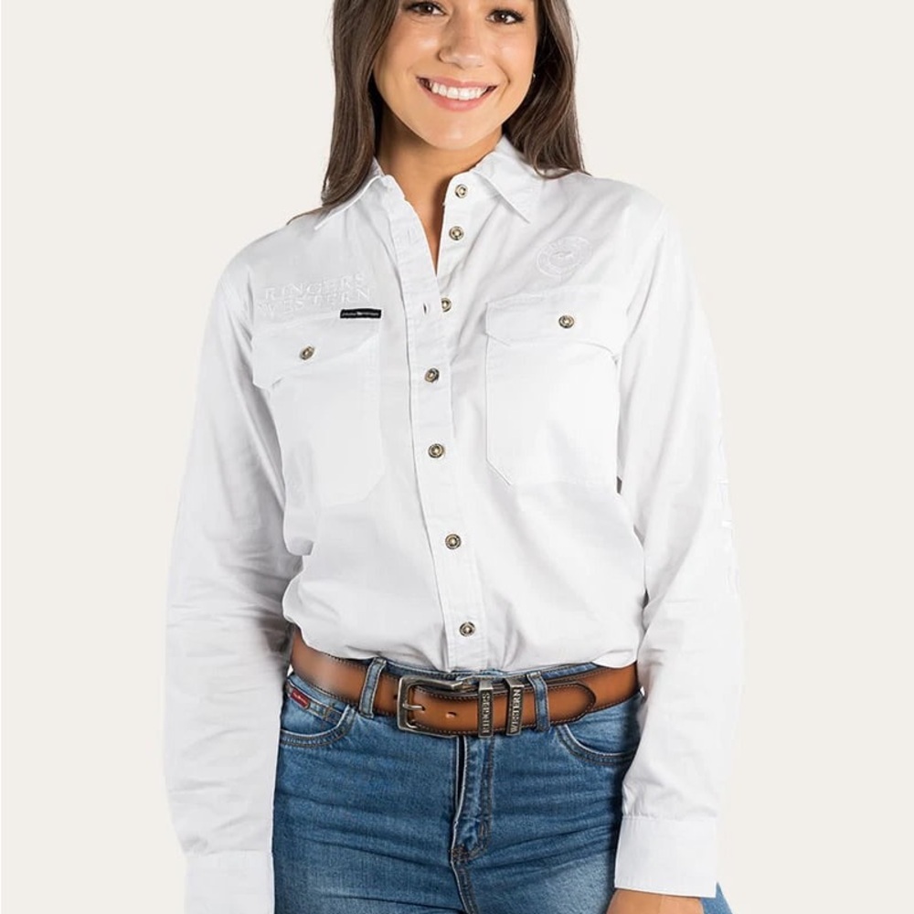 Signature Jillaroo Womens Full Button Western Work Shirt White Size 14 Australia